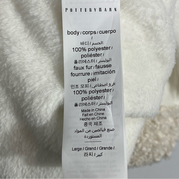 POTTERY BARN New Teddy Faux Fur Trim Robe Ivory Hood - Picture 9 of 10